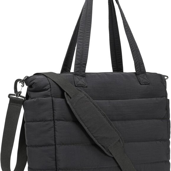 Black quilted medium polyester women's travel tote bag with multiple compartment - Picture 1 of 9